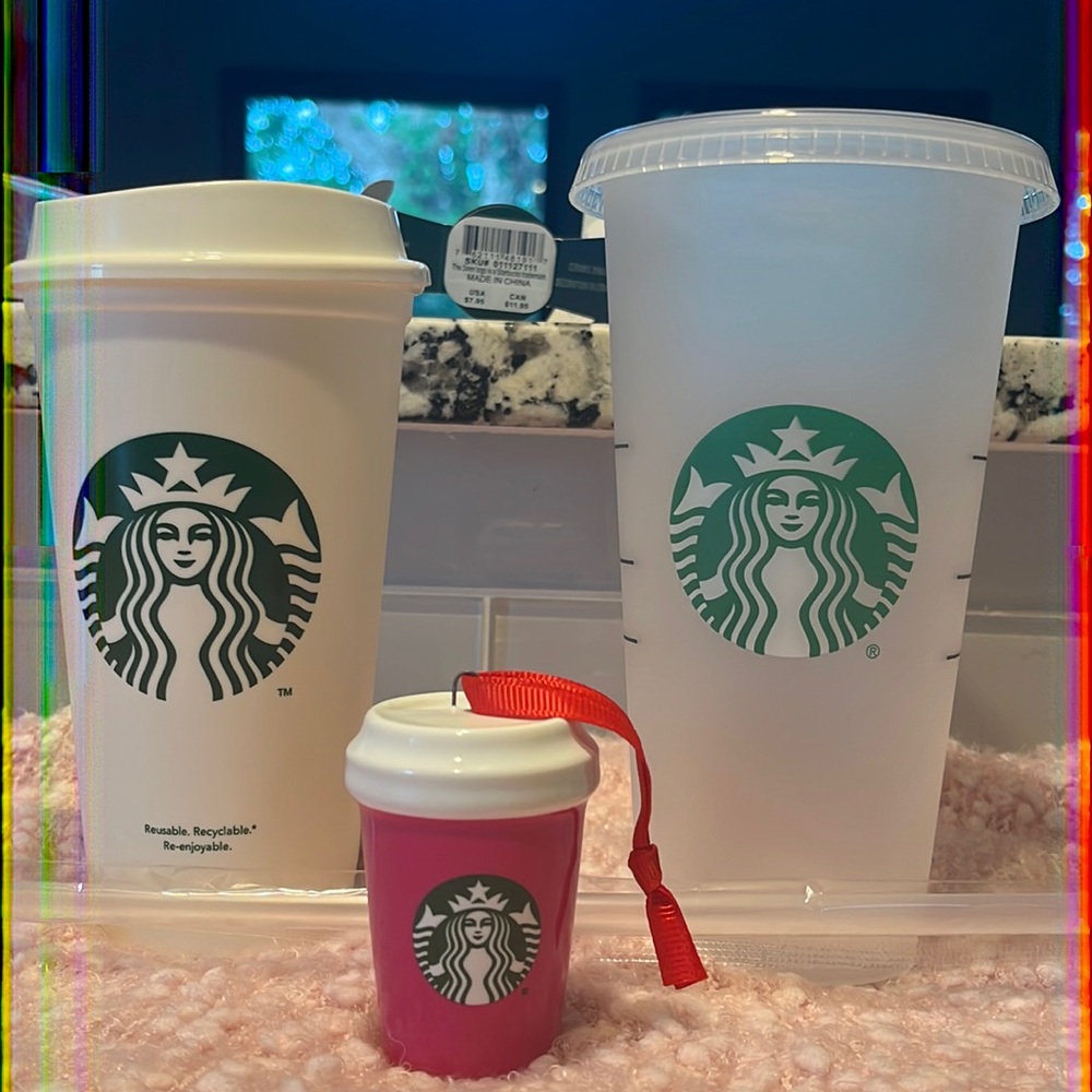 Starbucks Cups Togo with Pink Ceramic Ornament